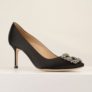 Manolo Blahnik Hangisi 70mm Embellished Satin Pumps, Black, EU 37